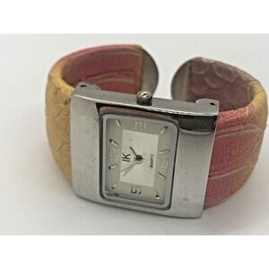 Vintage IK Quartz Cuff Bracelet Watch Rectangular Dial MERMAID Band New Battery